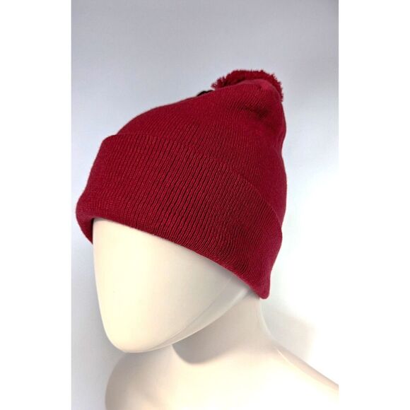 Red Knit Beanie American Needle Cuffed Pom Hat - Picture 5 of 9